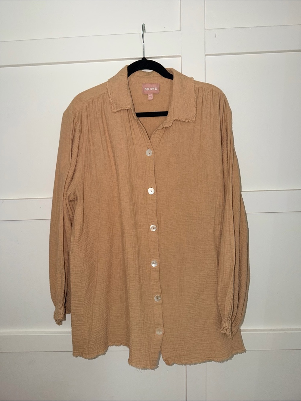 Show Me Your MuMu Beige Button-Up Gauze Shirt